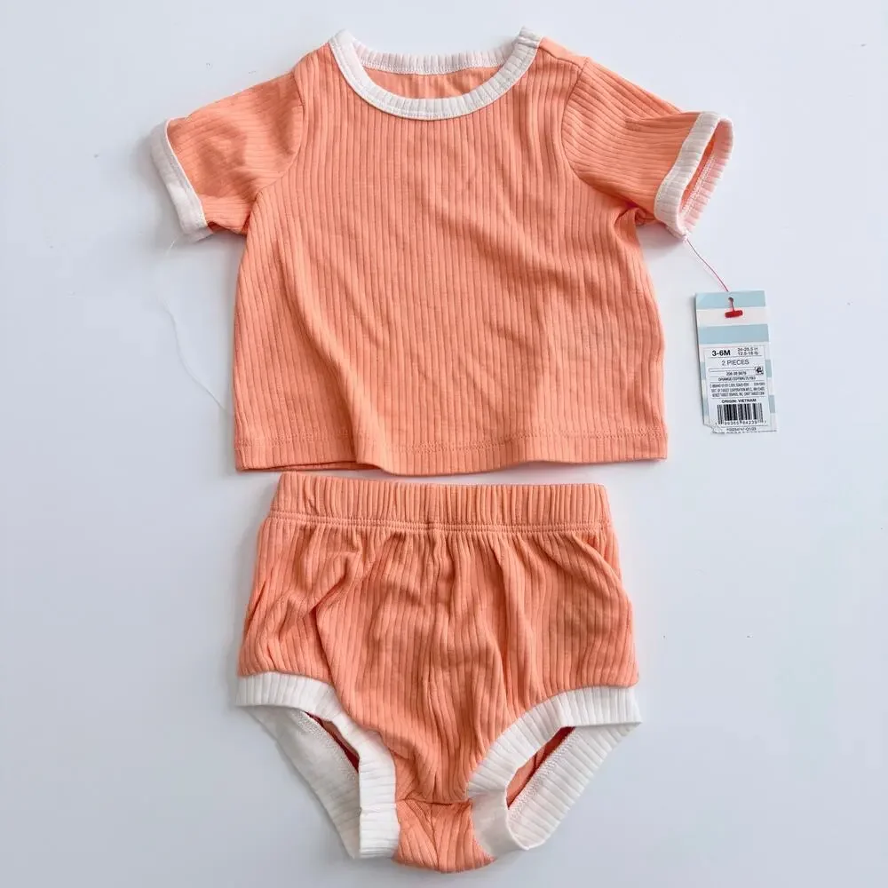 Baby Cat & Jack 2-piece set ribbed short sleeve tee and bloomers orange white
